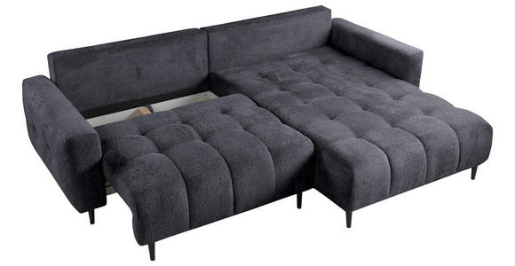 ECKSOFA Graphitfarben Chenille  inkl. Rückenkissen, Bettkasten, Schlaffunktion, Rücken echt, Liegefläche im Originalstoff  - Schwarz/Graphitfarben, KONVENTIONELL, Holz/Textil (266/180cm) - Carryhome