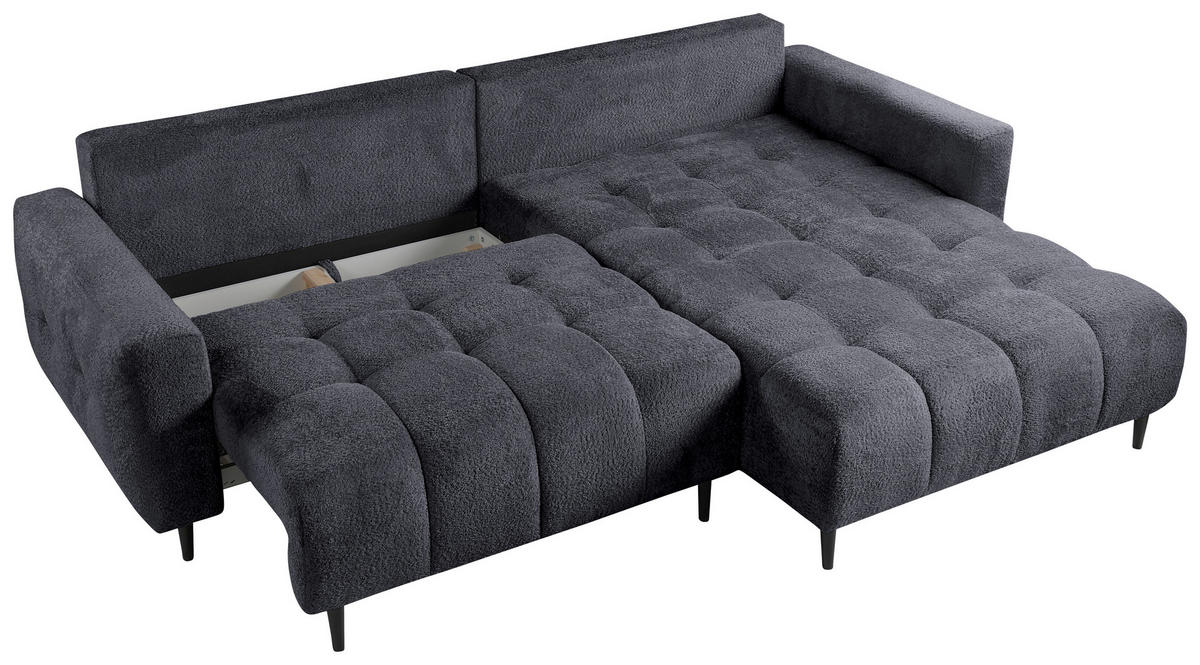 ECKSOFA in Chenille Graphitfarben  - Schwarz/Graphitfarben, Konventionell, Holz/Textil (266/180cm) - MID.YOU