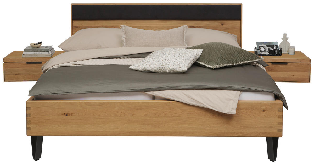 BETTANLAGE - Wildeiche/Schwarz, Design, Holz/Textil (180/200cm) - Valnatura