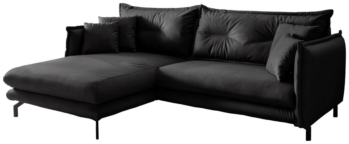 ECKSOFA in Lederlook Schwarz  180/255 cm  - Schwarz, MODERN, Textil/Metall (180/255cm) - Livetastic