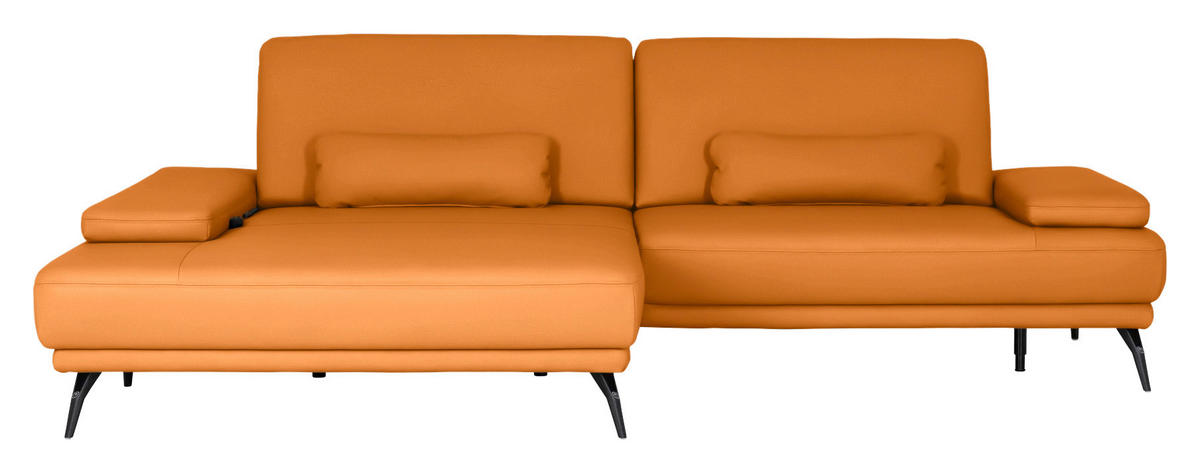 ECKSOFA Echtleder Currygelb  - Currygelb/Schwarz, Konventionell, Leder/Metall (180/301cm) - Joop!