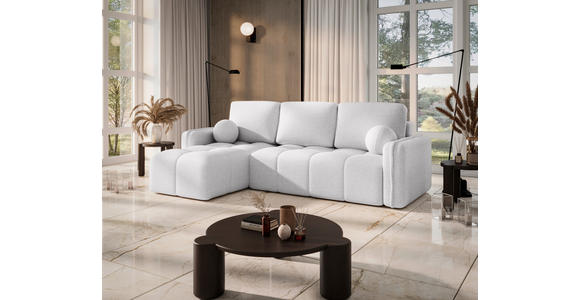 ECKSOFA Weiß Flachgewebe Zierkissen, Rückenkissen, Bettkasten, Schlaffunktion, Rücken echt, Liegefläche im Originalstoff  - Schwarz/Weiß, MODERN, Kunststoff/Textil (142/240cm) - Carryhome