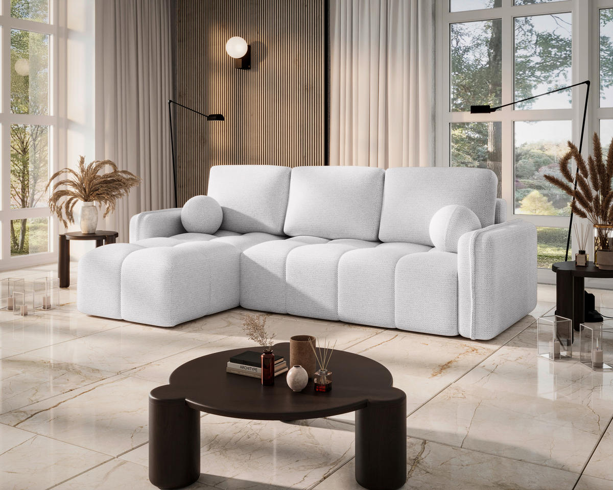 ECKSOFA  in Flachgewebe Weiß  - Schwarz/Weiß, MODERN, Kunststoff/Textil (142/240cm) - Carryhome
