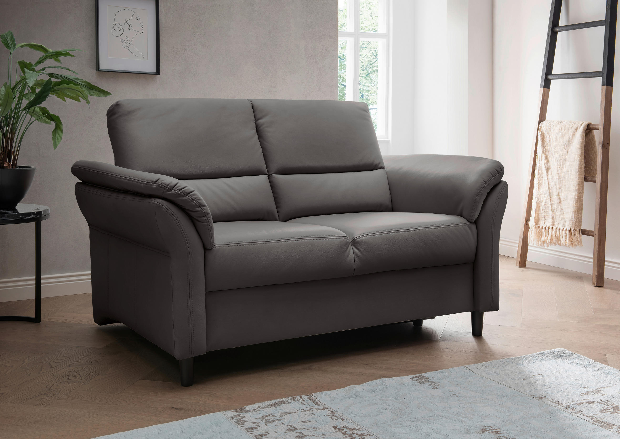 2-SITZER-SOFA in Lederlook Anthrazit  - Anthrazit/Schwarz, Modern, Holz/Textil (147/90/89cm) - Livetastic