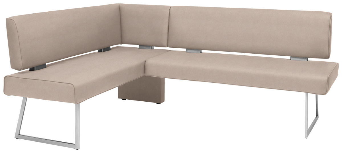 ECKBANK in Metall, Textil Edelstahlfarben, Greige  - Edelstahlfarben/Greige, Design, Textil/Metall (137/219cm) - Dieter Knoll