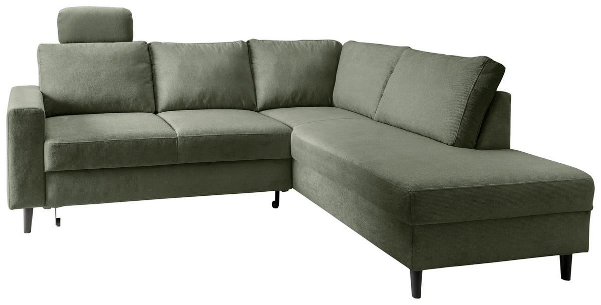 ECKSCHLAFSOFA in Dunkelgrün Textil   - Dunkelgrün/Schwarz, Modern, Holz/Textil (242/200cm) - Livetastic