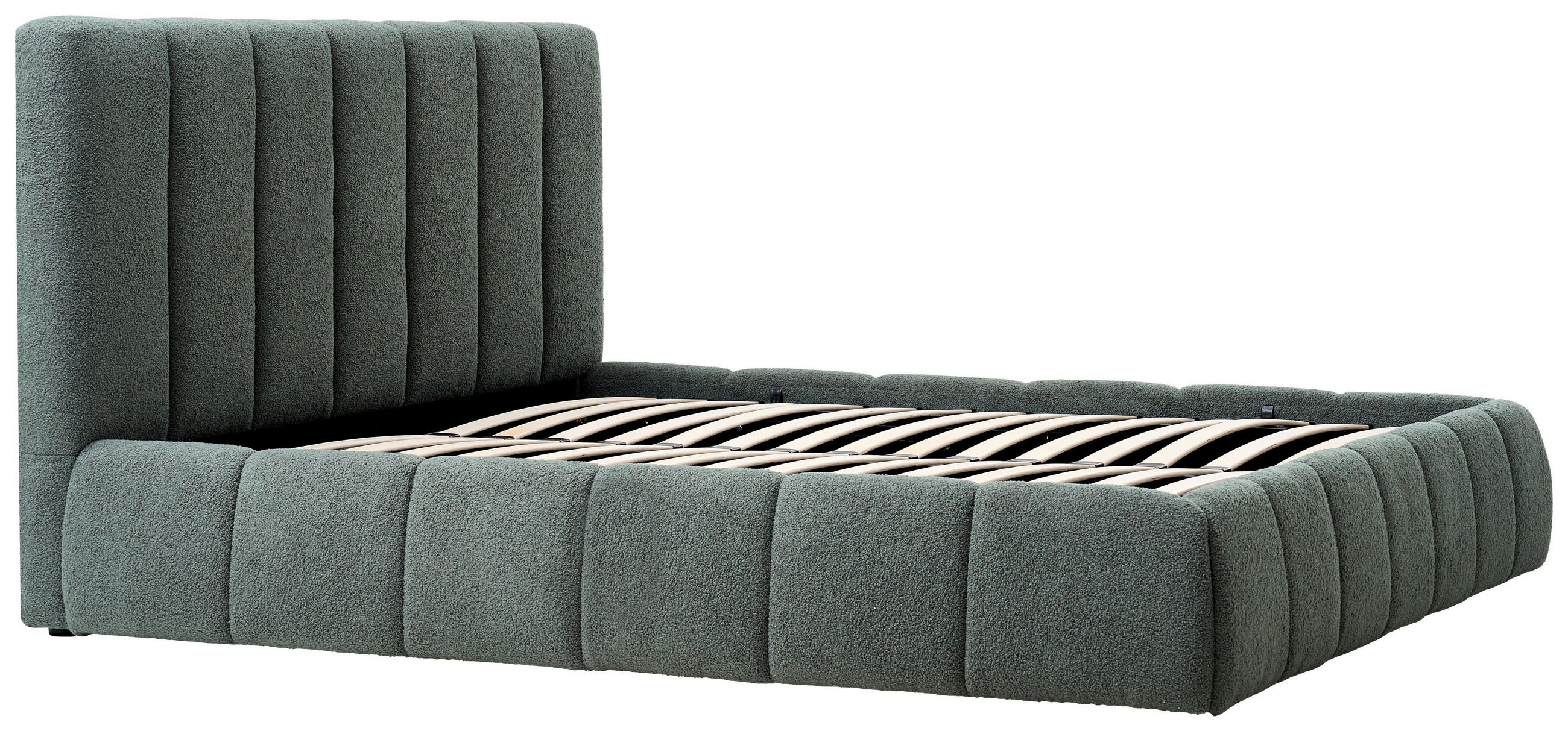 POLSTERBETT 180/200 cm, inkl. gepolstertes Kopfteil, Lattenrost, Bettkasten,  in Grün  - Schwarz/Naturfarben, Design, Holz/Kunststoff (180/200cm) - Boxxx