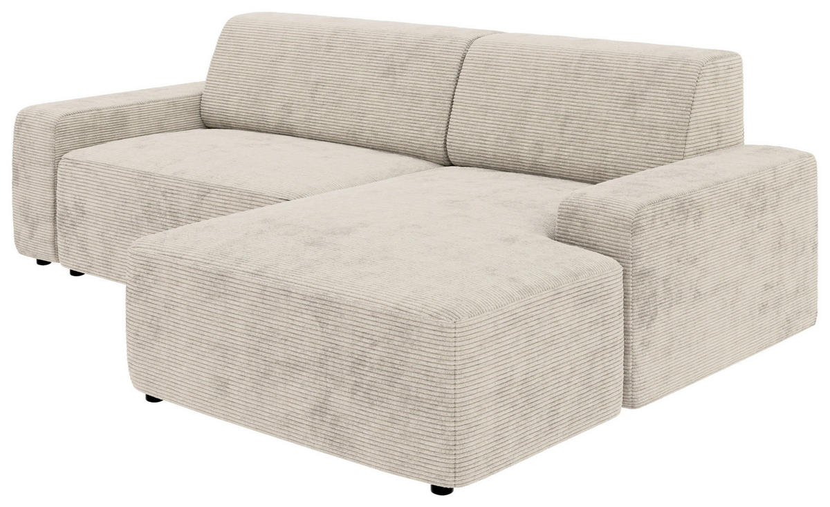 ECKSOFA in Cord Creme  - Creme/Schwarz, Modern, Kunststoff/Textil (246/162cm) - Trendmanufaktur