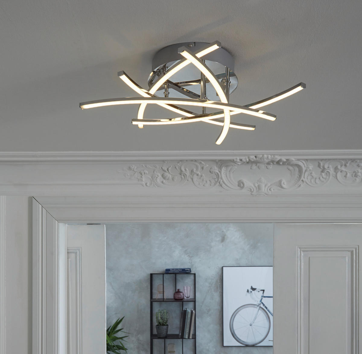 STROPNÍ LED SVÍTIDLO, 50/50 cm  - barvy chromu, Konvenční, kov (50/50cm)
