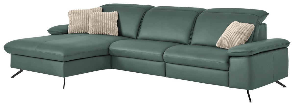ECKSOFA  Echtleder Opal  - Opal/Schwarz, Design, Leder/Metall (169/307cm) - Beldomo Premium