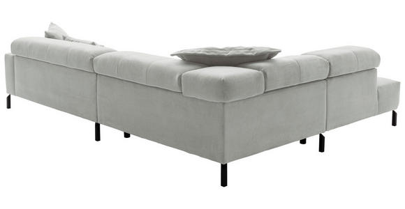 ECKSOFA Hellgrau Feincord Rücken echt, Kopfteilverstellung, Sitzvorzug  - Hellgrau/Schwarz, KONVENTIONELL, Textil/Metall (219/311cm) - Hom`in