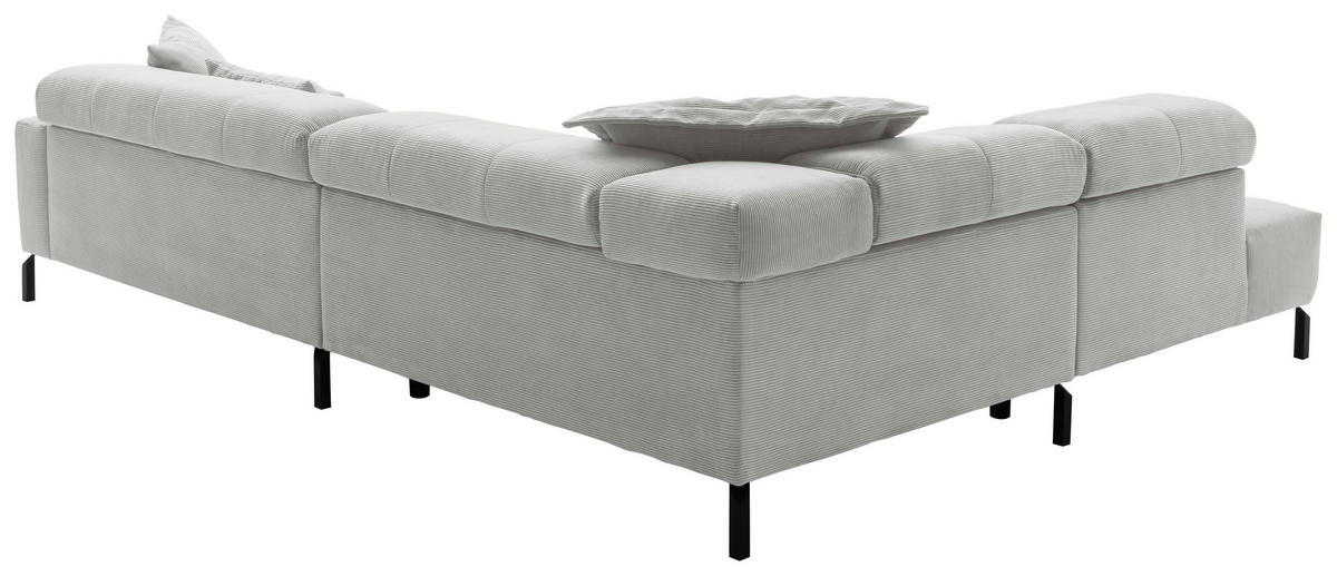 ECKSOFA in Feincord Hellgrau  - Hellgrau/Schwarz, Konventionell, Textil/Metall (219/311cm) - Hom`in