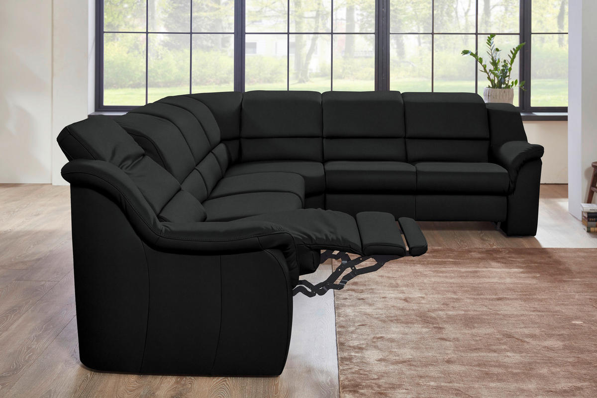 ECKSOFA  in Echtleder Schwarz  324/260 cm  - Chromfarben/Schwarz, KONVENTIONELL, Leder/Kunststoff (324/260cm) - Cantus