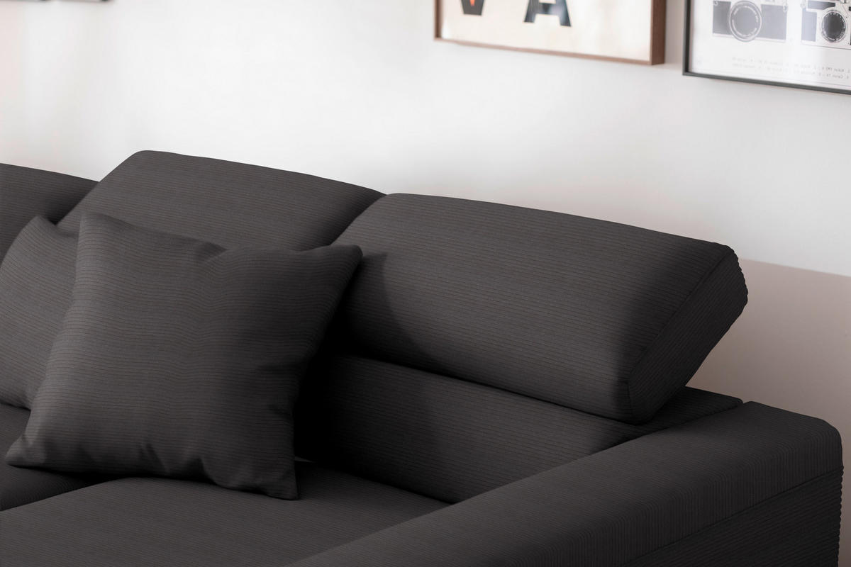 ECKSOFA Cord Dunkelbraun  - Dunkelbraun/Schwarz, Design, Textil/Metall (293/215-217cm) - Schöner Wohnen