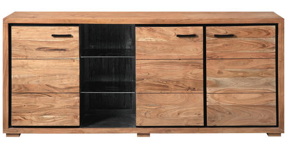 SIDEBOARD Akazie Hartholz Grau, Schwarz, Akaziefarben Einlegebodenbeleuchtung  - Schwarz/Akaziefarben, LIFESTYLE, Glas/Holz (175/78/40cm) - Landscape