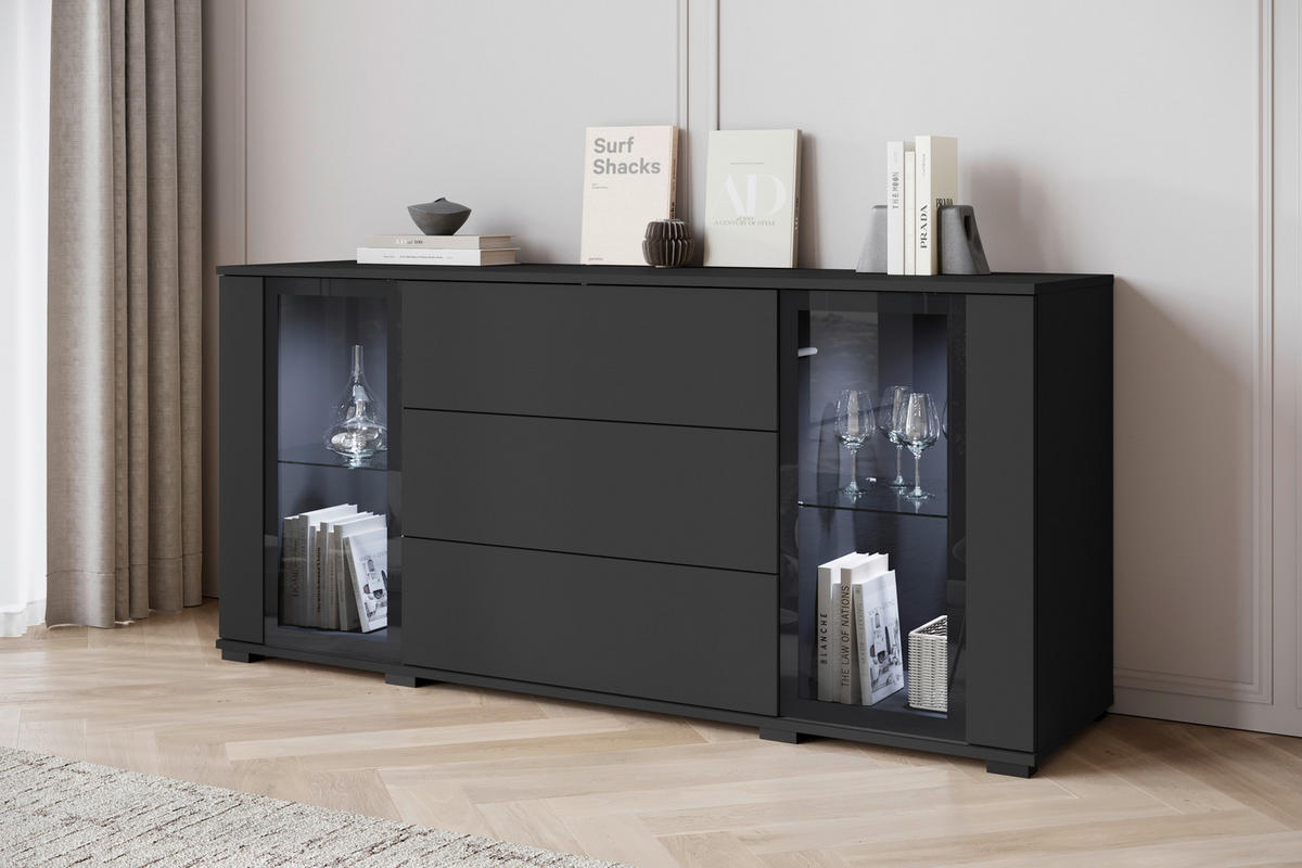SIDEBOARD Caro  in 150/69,7/39,5 cm  - Schwarz, Design, Glas/Holzwerkstoff (150/69,7/39,5cm) - Livetastic