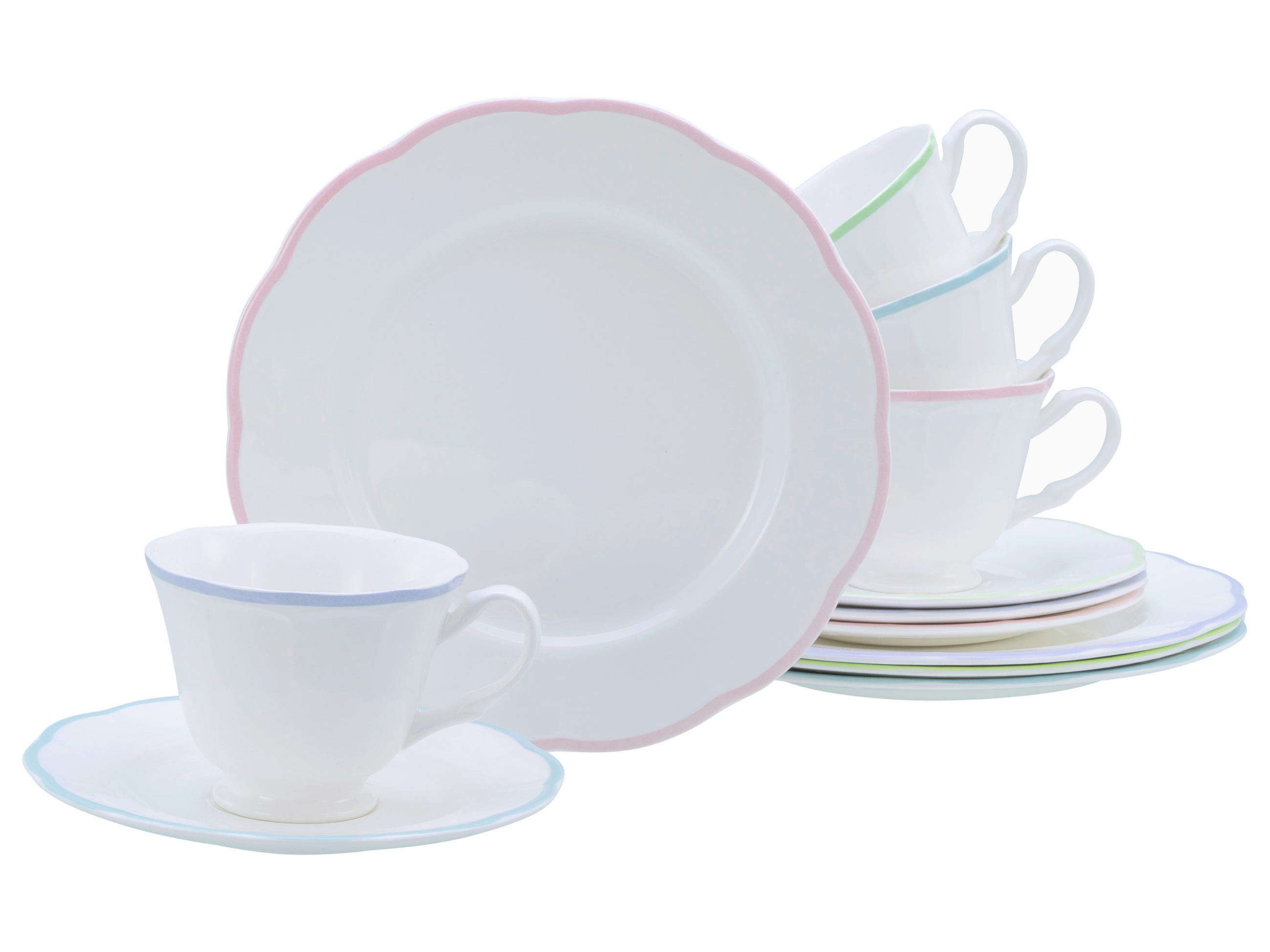 KAFFEESERVICE Lila, Weiß, Hellblau, Hellrosa, Limette Florine Bunt 12-teilig  - Hellrosa/Lila, Basics, Keramik - Creatable