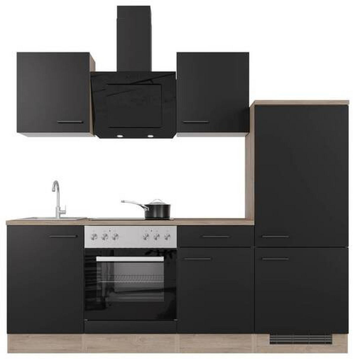 KUCHYNSKÁ LINKA CAPRI 220 - čierna/farba duba, Modern, kov/kompozitné drevo (220cm) - FlexWell