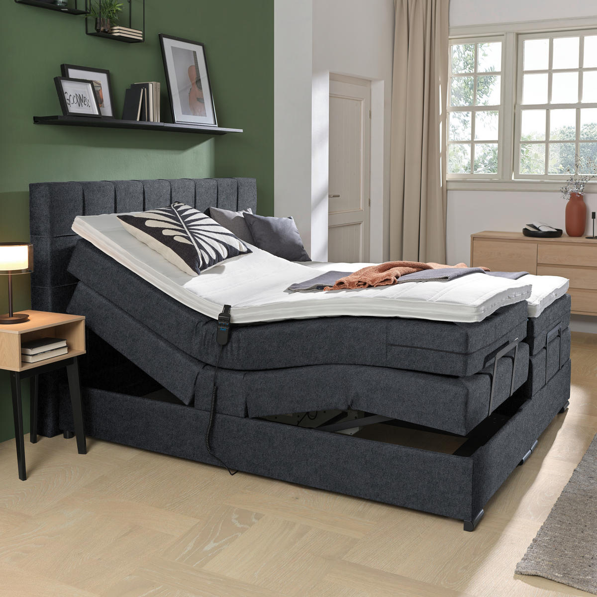BOXSPRINGBETT 180/200 cm  in Dunkelgrau  - Dunkelgrau/Schwarz, KONVENTIONELL, Holz/Holzwerkstoff (180/200cm) - Moderano