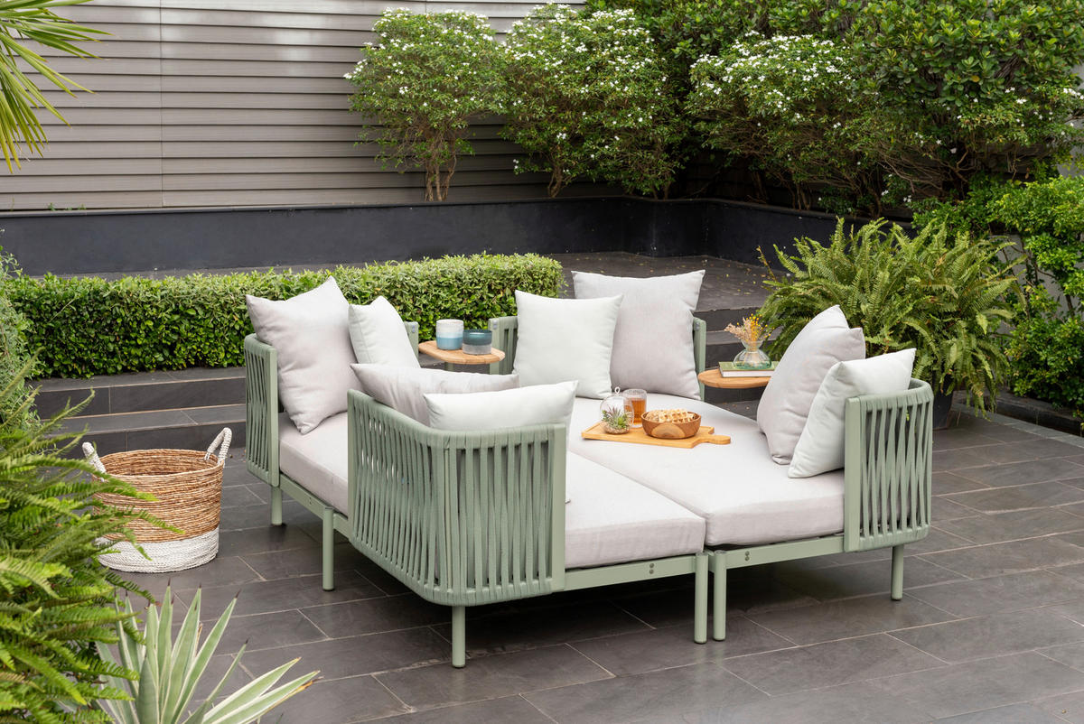 LOUNGESOFA  - Grauweiß/Hellgrün, Design, Holz/Textil (180/69/85cm) - Amatio