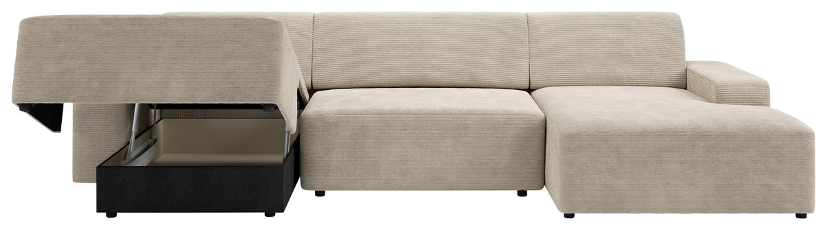 WOHNLANDSCHAFT in Cord Creme  - Creme/Schwarz, Modern, Kunststoff/Textil (162/329/162cm) - Trendmanufaktur