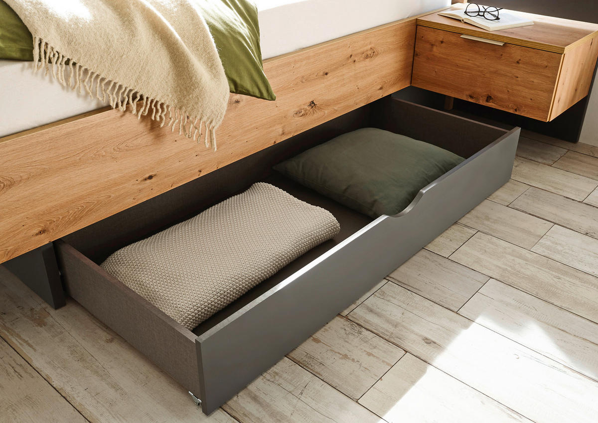 BETTKASTENSET  Graphitfarben  - Graphitfarben, Konventionell, Holzwerkstoff/Kunststoff (137/19/62cm) - Carryhome