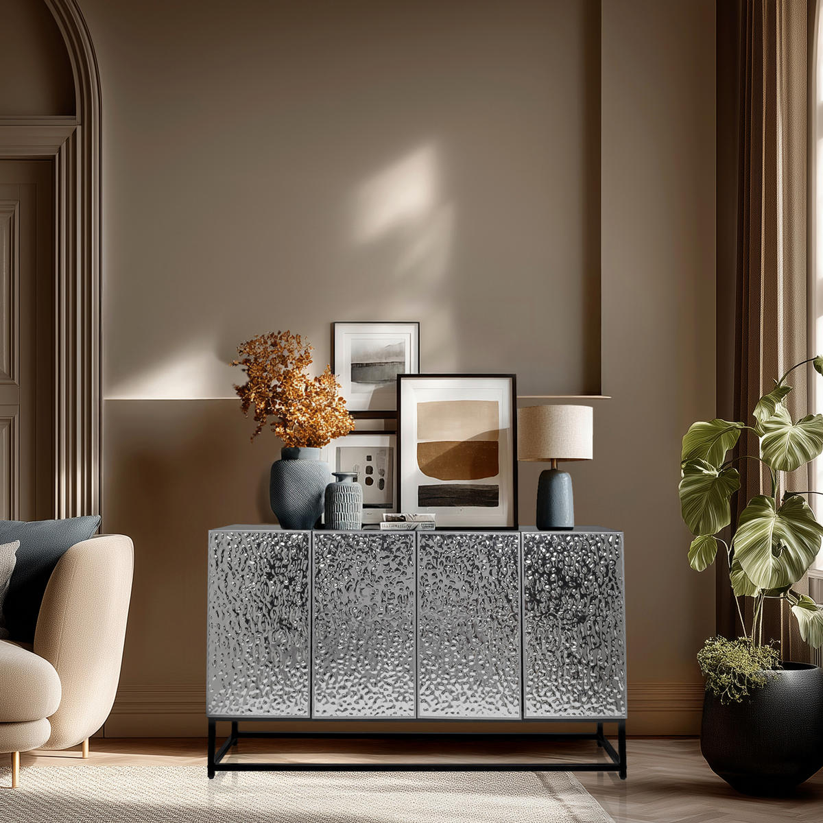 SIDEBOARD  140/80/37 cm  - Silberfarben/Schwarz, MODERN, Holzwerkstoff/Metall (140/80/37cm) - MID.YOU