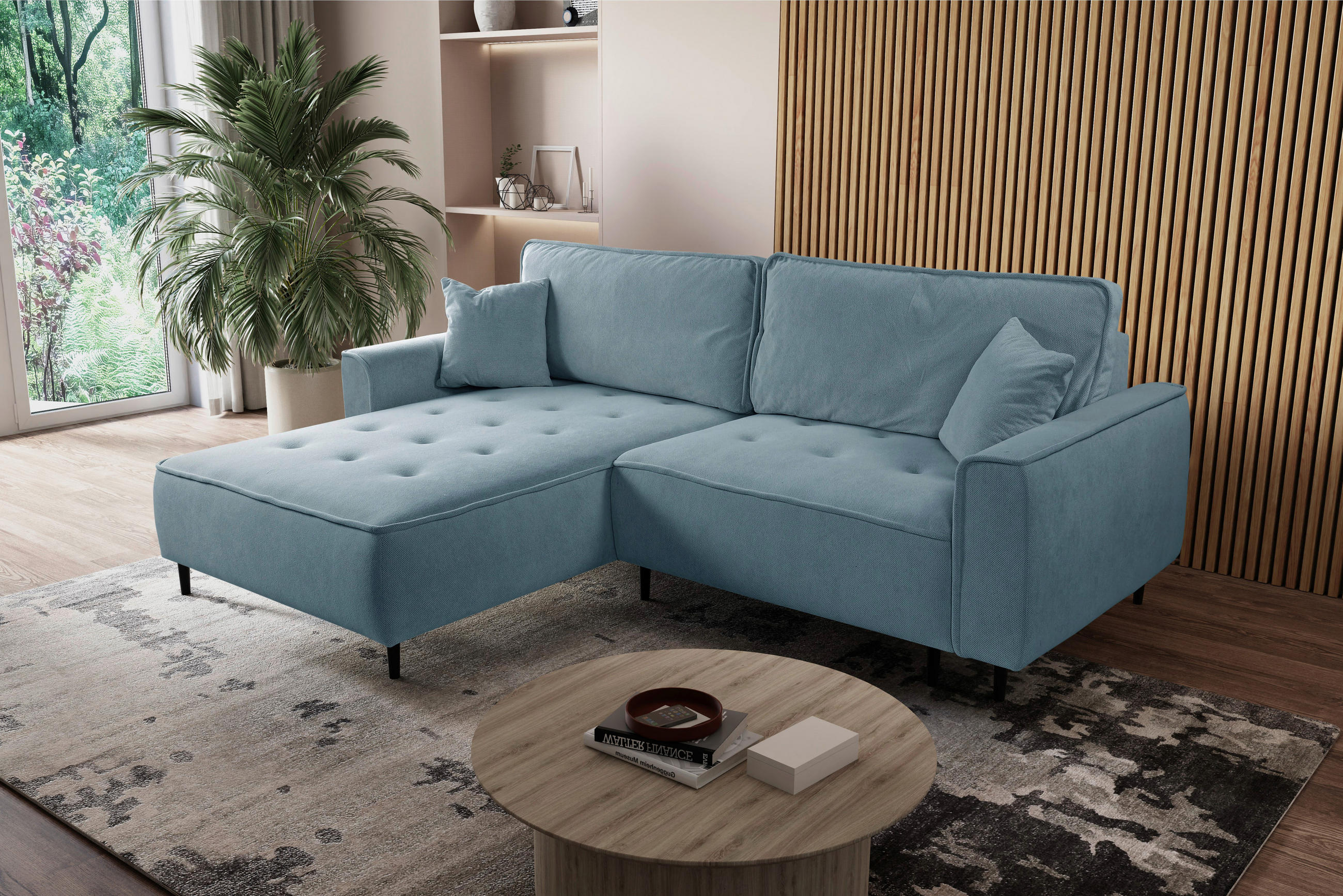 ECKSOFA in Flachgewebe Blau  - Blau/Schwarz, Design, Holz/Textil (183/263cm) - MID.YOU