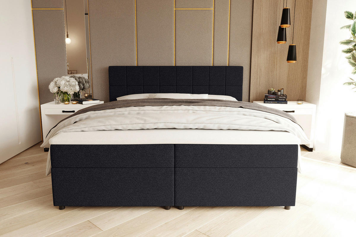 BOXBETT 140/200 cm,  in Schwarz, Topper, Matratzen, Bettschubladen, H3 = fest  - Schwarz, KONVENTIONELL, Kunststoff/Textil (140/200cm) - Boxxx