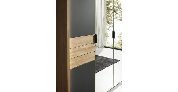 DREHTÜRENSCHRANK 252/214/62 cm,  in Anthrazit, Eichefarben, 5-türig  - Eichefarben/Anthrazit, Natur, Glas/Holz (252/214/62cm) - Valnatura