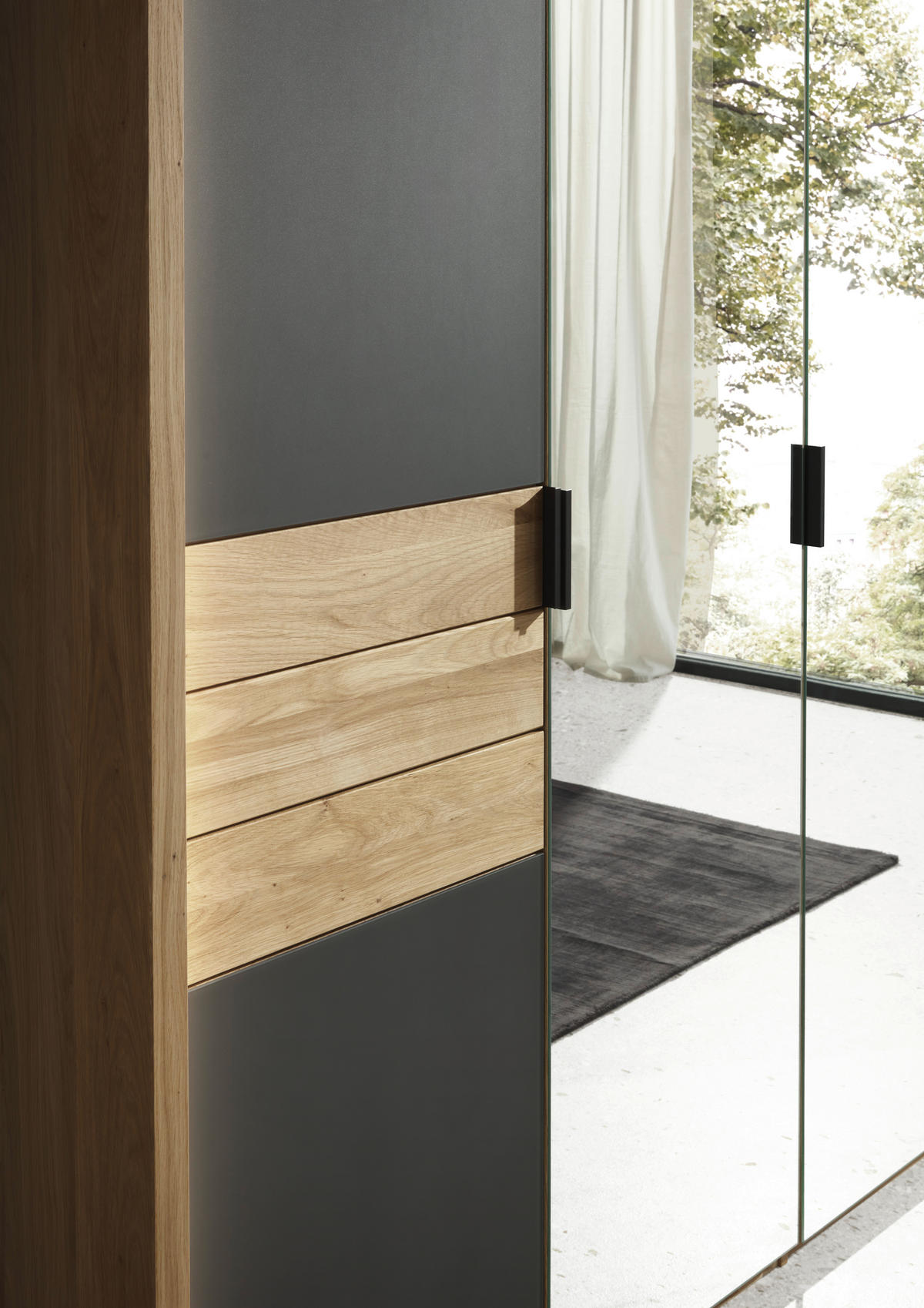 DREHTÜRENSCHRANK 252/214/62 cm 5-türig Anthrazit, Eichefarben  - Eichefarben/Anthrazit, Natur, Glas/Holz (252/214/62cm) - Valnatura