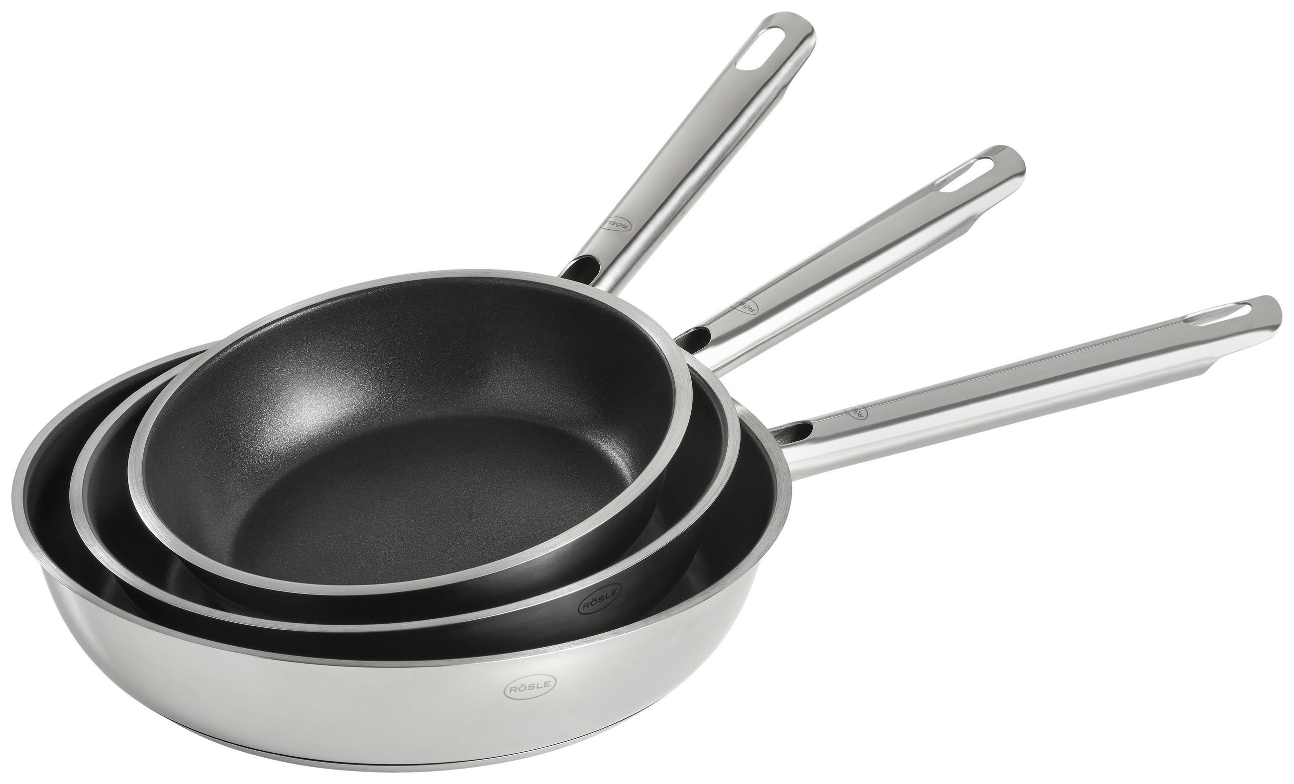 PFANNENSET ELEGANCE Edelstahl - Edelstahlfarben/Schwarz, Design, Metall (20+24+28cm) - Rösle
