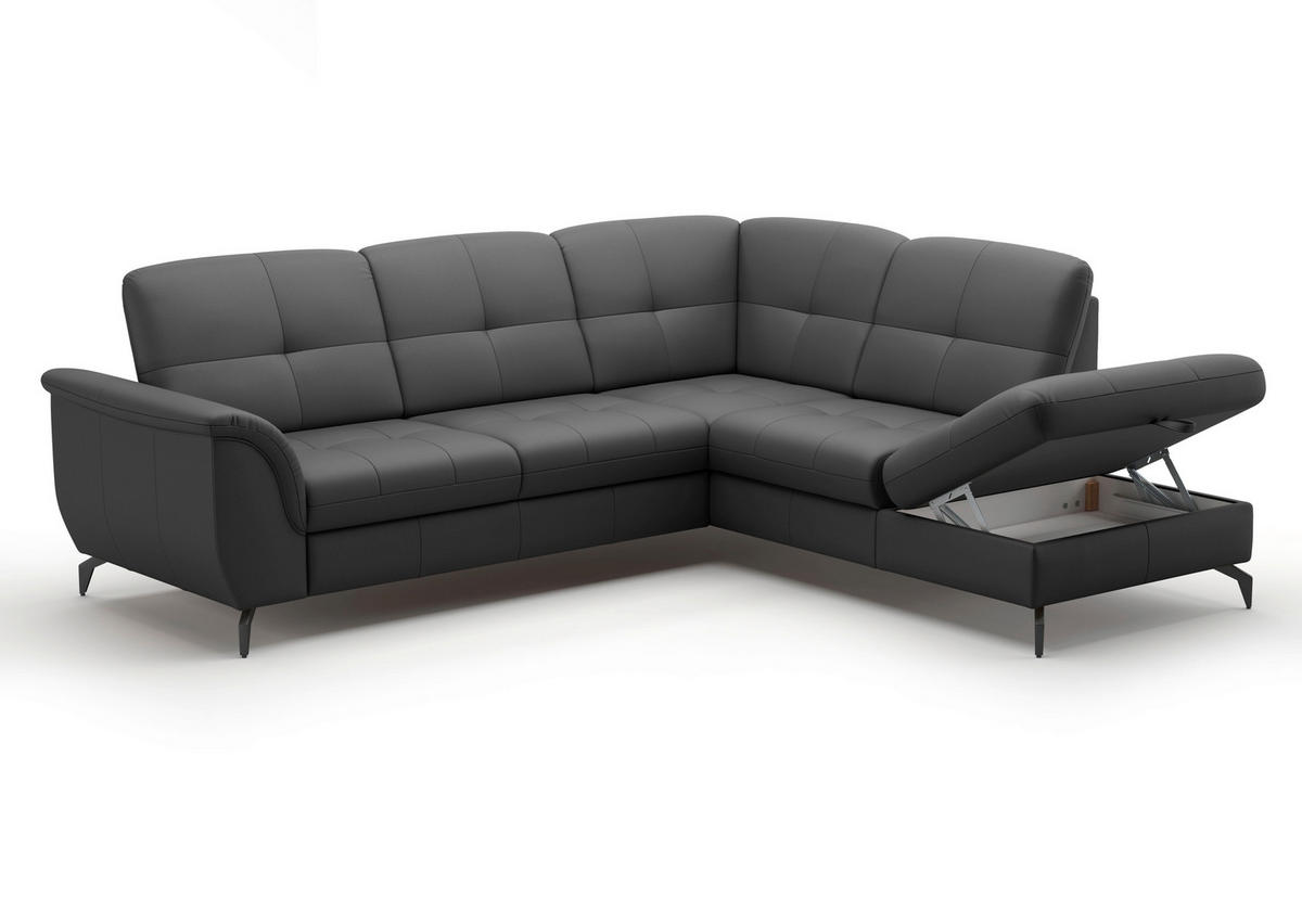 ECKSOFA ZORA E Schwarz Echtleder  - Schwarz, MODERN, Leder/Metall (244/212cm) - Sit & More