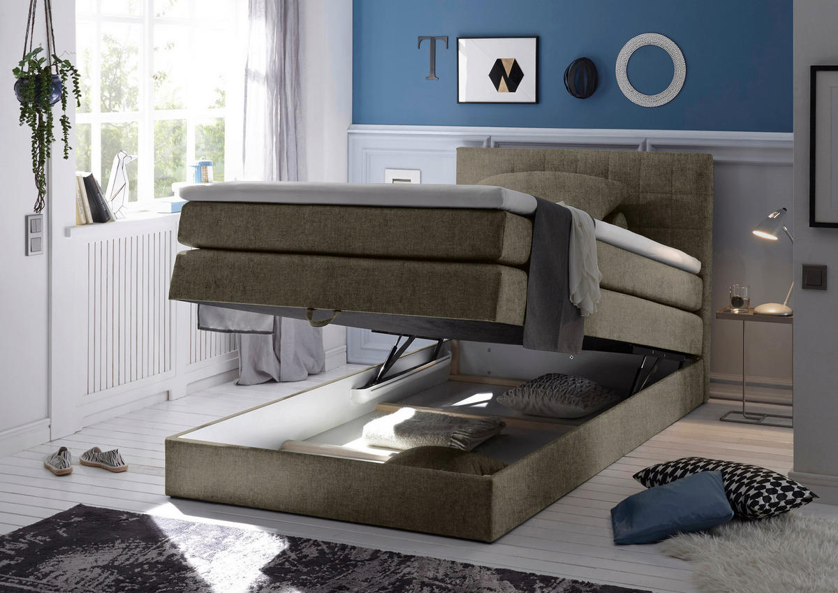 BOXSPRINGBETT 120/200 cm  in Graubraun  - Graubraun/Schwarz, Konventionell, Kunststoff/Textil (120/200cm) - Carryhome