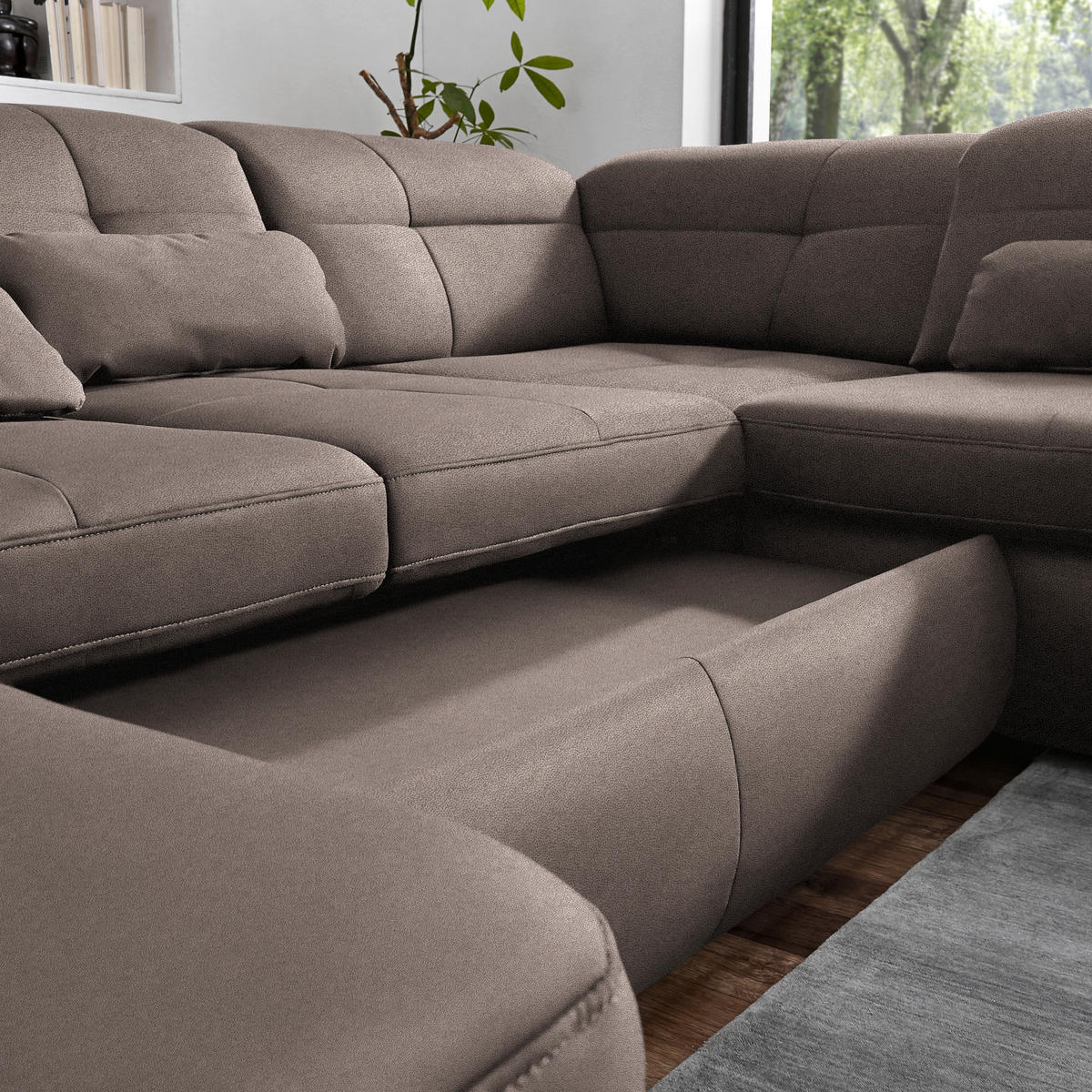 WOHNLANDSCHAFT  in Mikrofaser Graubraun  - Chromfarben/Graubraun, Design, Textil (195/371/260cm) - Beldomo Style