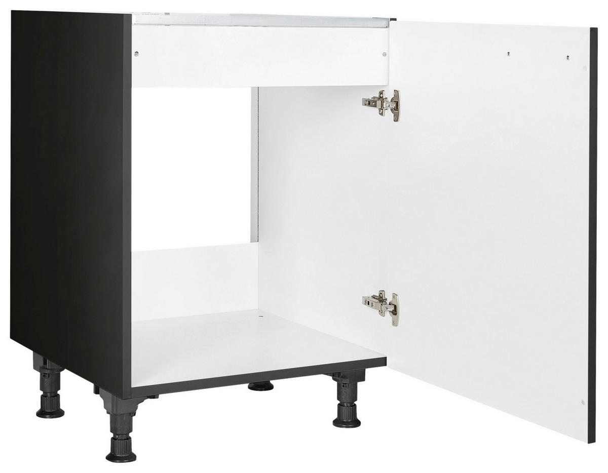 SPÜLENUNTERSCHRANK 60/87/56 cm  in Schwarz  - Edelstahlfarben/Schwarz, MODERN, Holzwerkstoff/Metall (60/87/56cm) - Nobilia