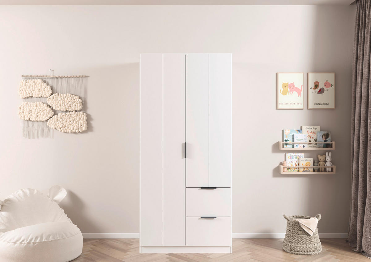 GARDEROB MED GÅNGJÄRN 91/197/54 cm 2-dörrar - vit/grå, Modern, metall/trämaterial (91/197/54cm) - Rauch Möbel