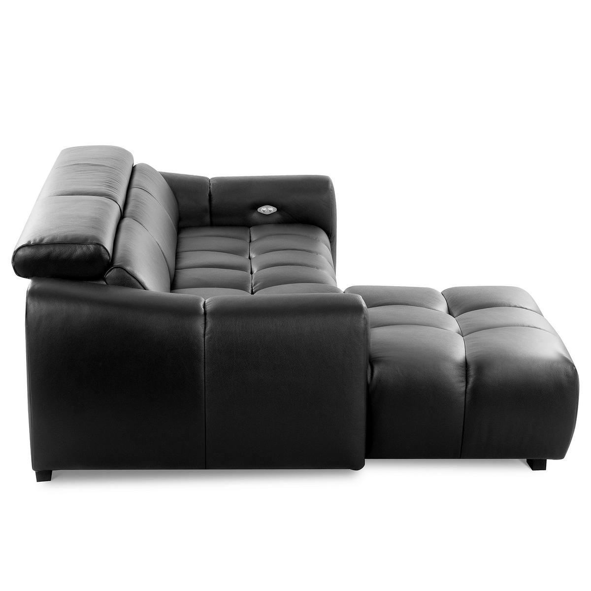 ECKSOFA AVEIRO Anthrazit Echtleder Bettkasten, Kopfteilverstellung, Sitzvorzug  - Anthrazit/Schwarz, Design, Leder/Kunststoff (177/274cm) - Livetastic