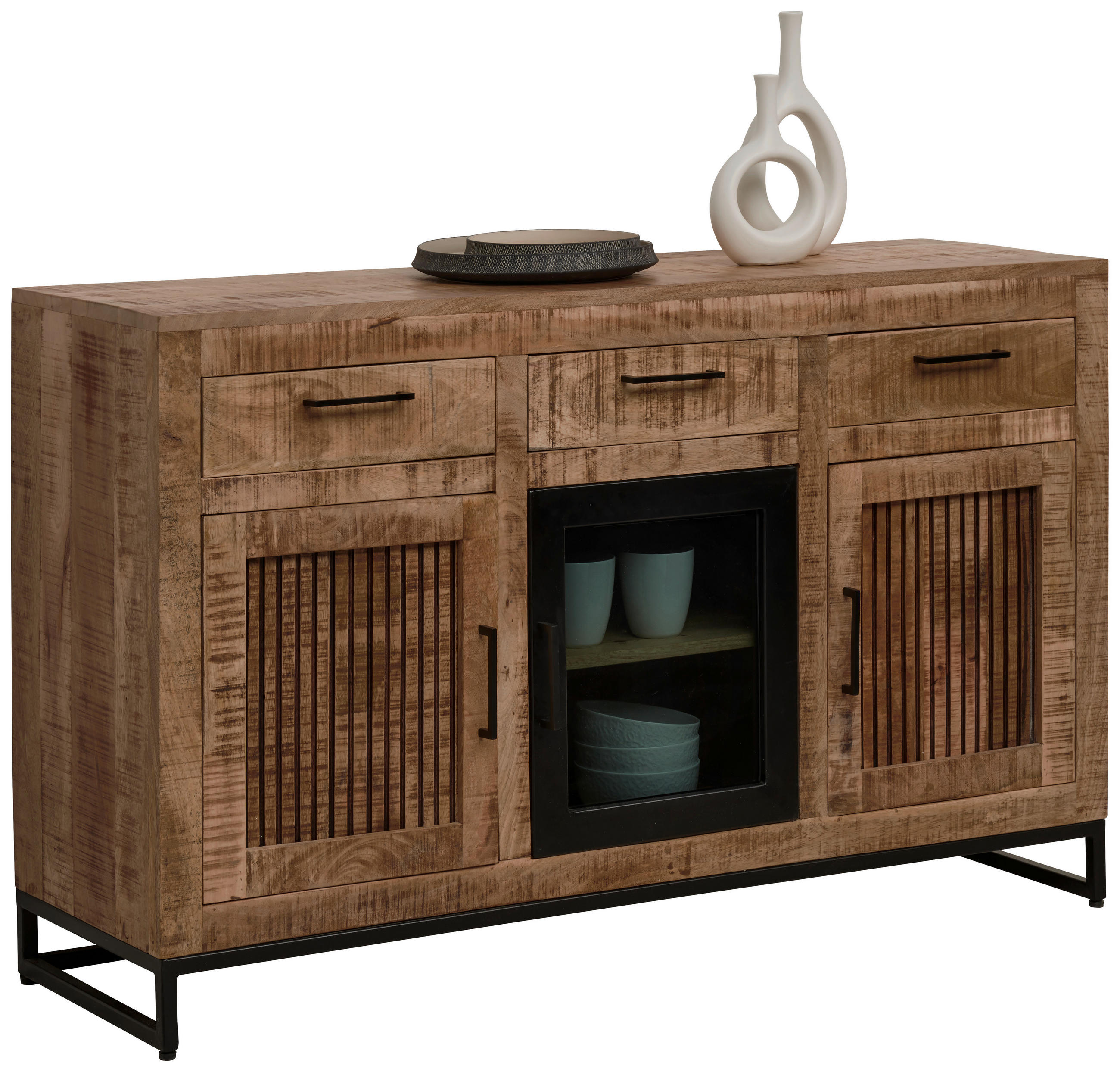 TÁLALÓSZEKRÉNY 130/80/40 cm  - natúr/fekete, Romantik / Landhaus, Üveg/fa (130/80/40cm) - Carryhome