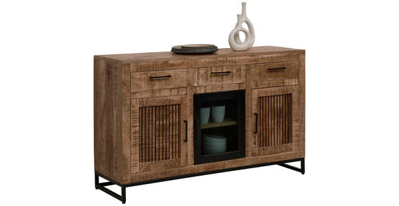 SIDEBOARD Naturfarben 130/80/40 cm - Schwarz/Naturfarben, ROMANTIK / LANDHAUS, Glas/Holz (130/80/40cm) - Carryhome