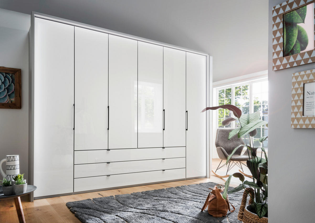 KLEIDERSCHRANK in Grau, Weiss  - Schieferfarben/Weiss, Konventionell, Glas/Holzwerkstoff (300/236/58cm) - Novel