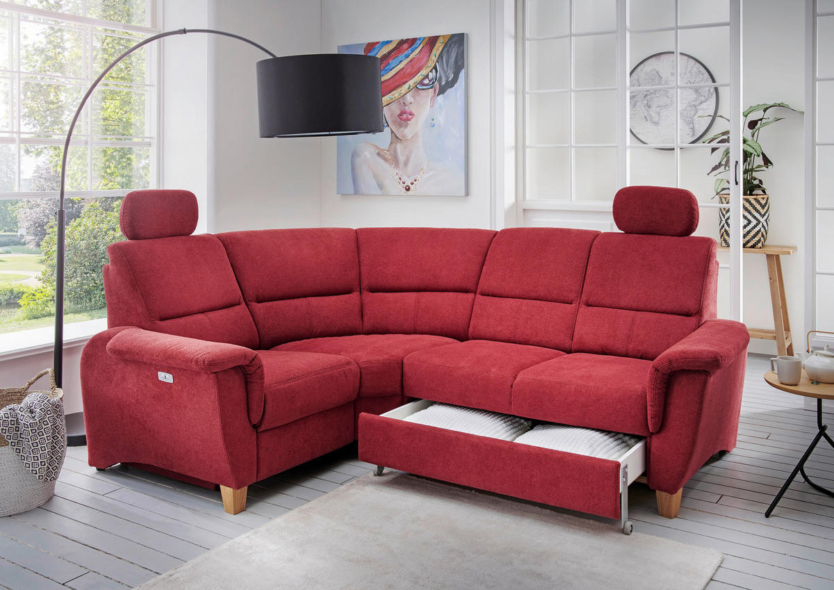 ECKSOFA  in Struktur Rot  186/237 cm  - Wildeiche/Rot, KONVENTIONELL, Holz/Textil (186/237cm) - Livetastic