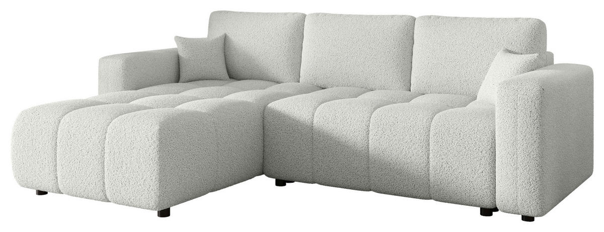 ECKSOFA Weiß Bouclé Zierkissen, Rückenkissen, Bettkasten, Schlaffunktion, Rücken echt, Liegefläche im Originalstoff  - Schwarz/Weiß, MODERN, Kunststoff/Textil (190/280cm) - Carryhome