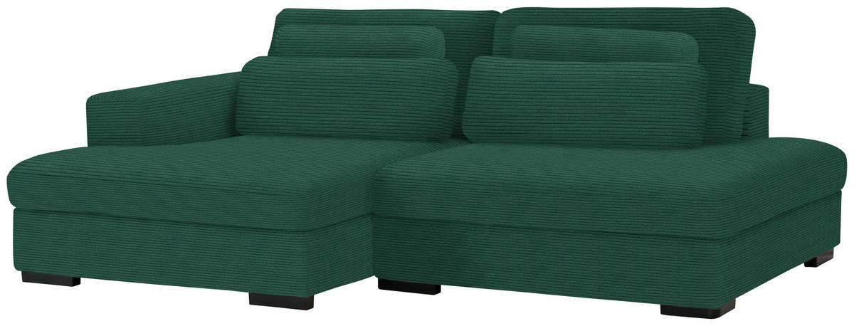 ECKSOFA in Cord, Velours Waldgrün  - Waldgrün/Schwarz, Design, Kunststoff/Textil (158/223cm) - Lomoco