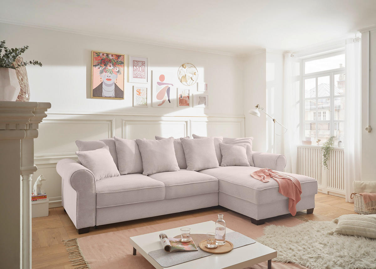 ECKSOFA in Cord Rosa  - Schwarz/Rosa, KONVENTIONELL, Kunststoff/Textil (318/197cm) - MID.YOU