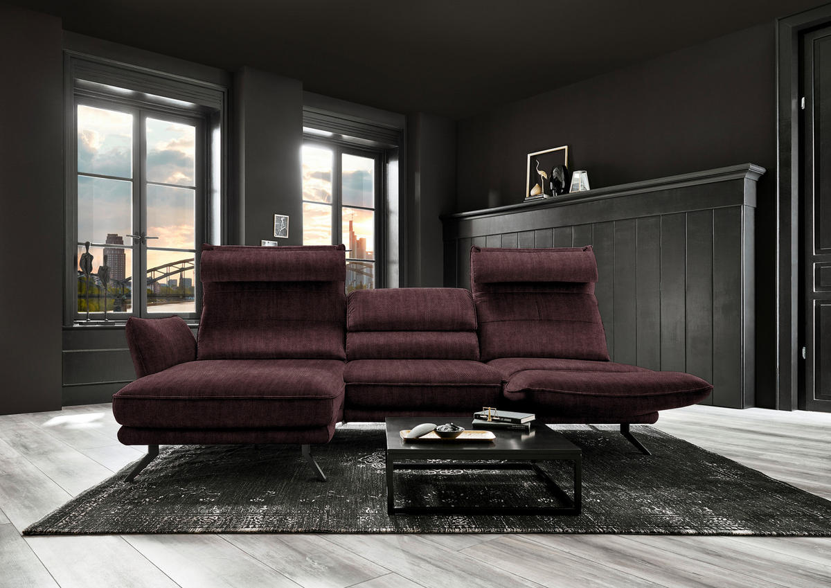 ECKSOFA in Velours Dunkelbraun  - Dunkelbraun/Schwarz, Design, Textil/Metall (153/283cm) - Valdera