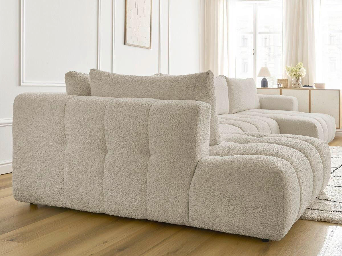 WOHNLANDSCHAFT  FUJI  Beige Bouclé  - Beige/Schwarz, MODERN, Kunststoff/Textil (204/377/160cm)