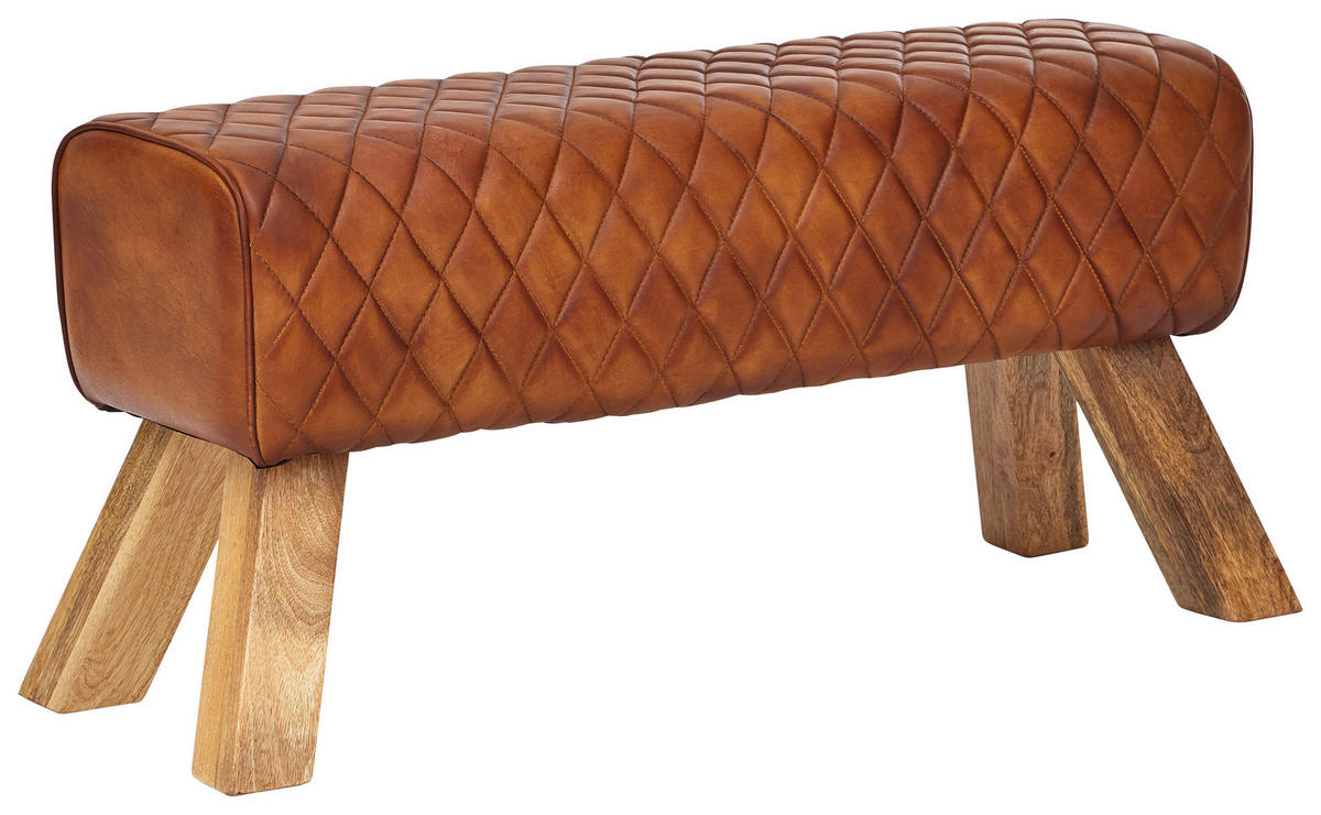 KLOP BREZ NASLONA, usnje rjava  - naravne barve/rjava, Moderno, les/usnje (89/46/35cm) - MID.YOU