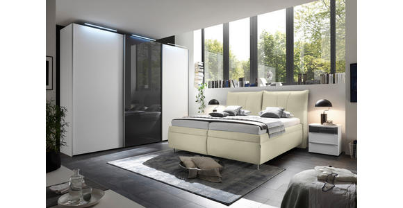 POLSTERBETT Matratze, gepolstertes Kopfteil, Lattenrost, Bettkasten Creme 180/200 cm  - Silberfarben/Creme, KONVENTIONELL, Holz/Textil (180/200cm) - Dieter Knoll