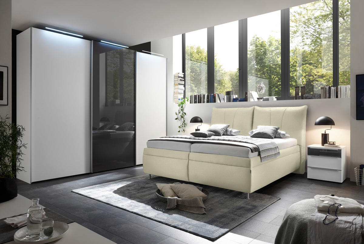 POLSTERBETT 160/200 cm  in Creme  - Weiss/Silberfarben, Konventionell, Holz/Textil (160/200cm) - Dieter Knoll